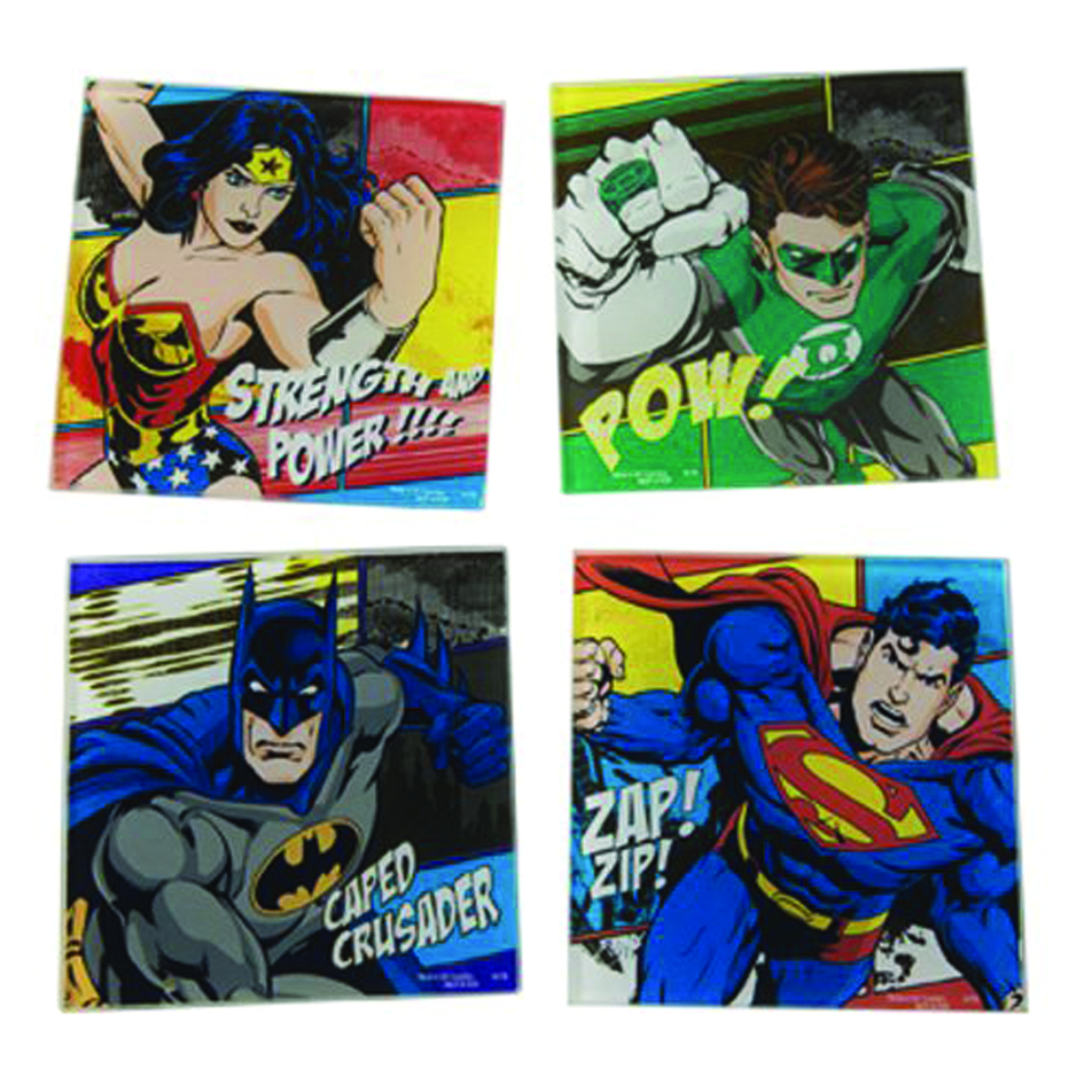 SEP132219 DC HEROES 4PC GLASS COASTER SET Previews World