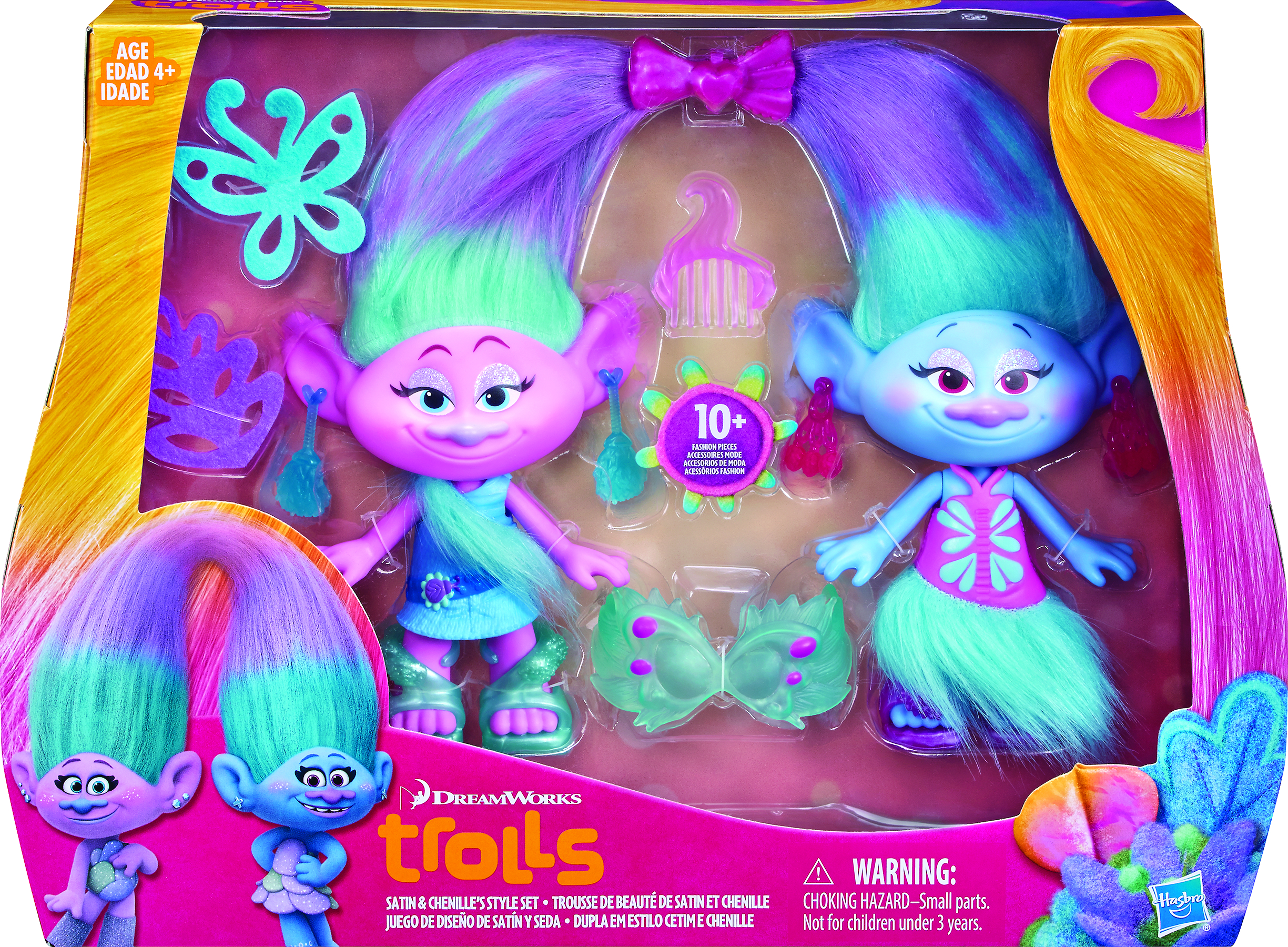 satin and chenille trolls toys