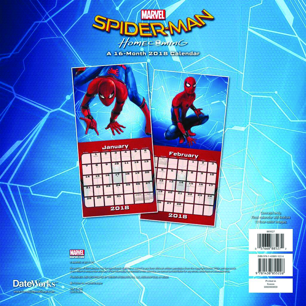 APR172342 - SPIDER-MAN HOMECOMING 2018 WALL CAL - Previews World