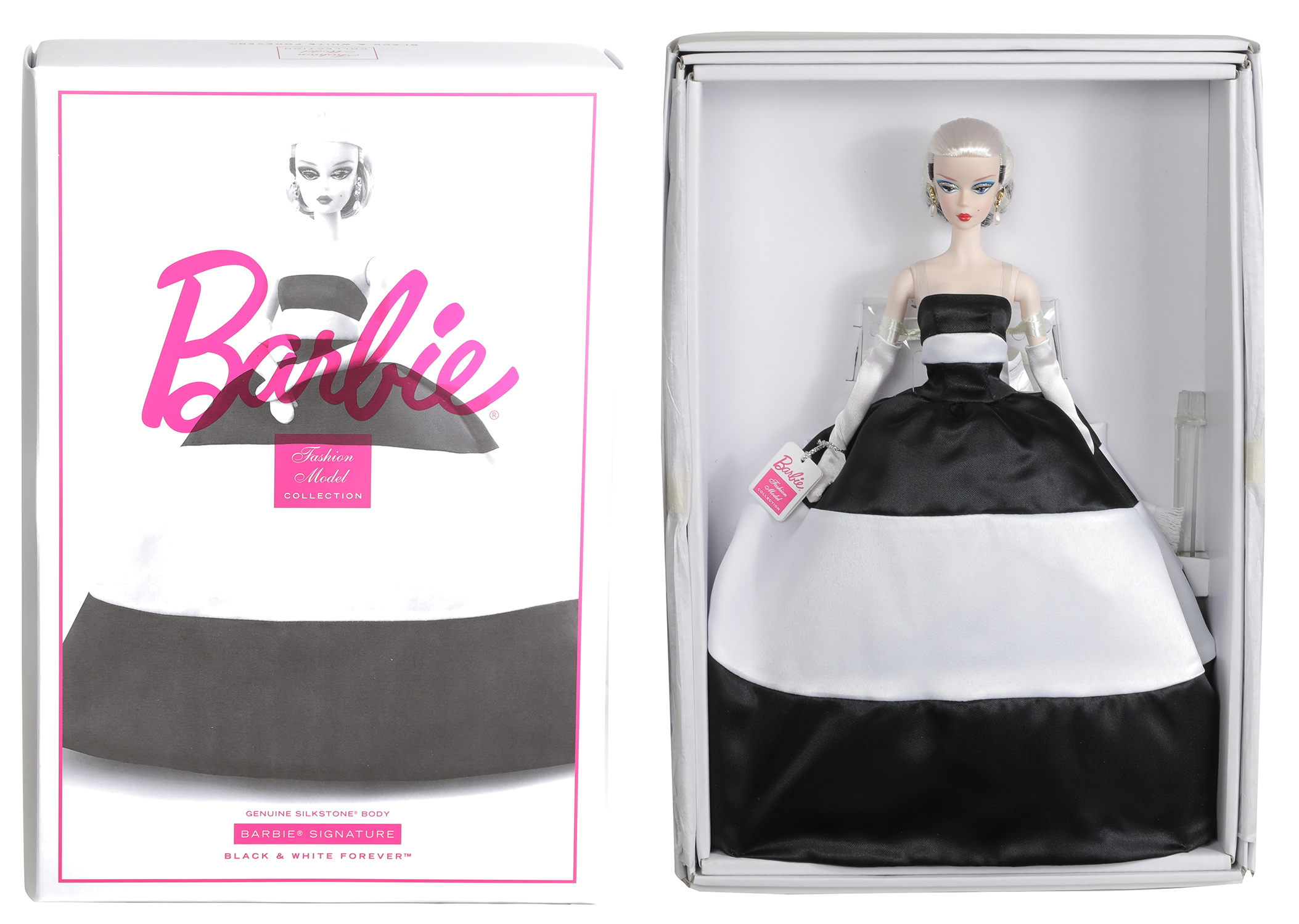 My Silkstone Cocktail Dress Barbie (X8253) is wearing our black&white Chanel  style suit . The earrings and the neck…