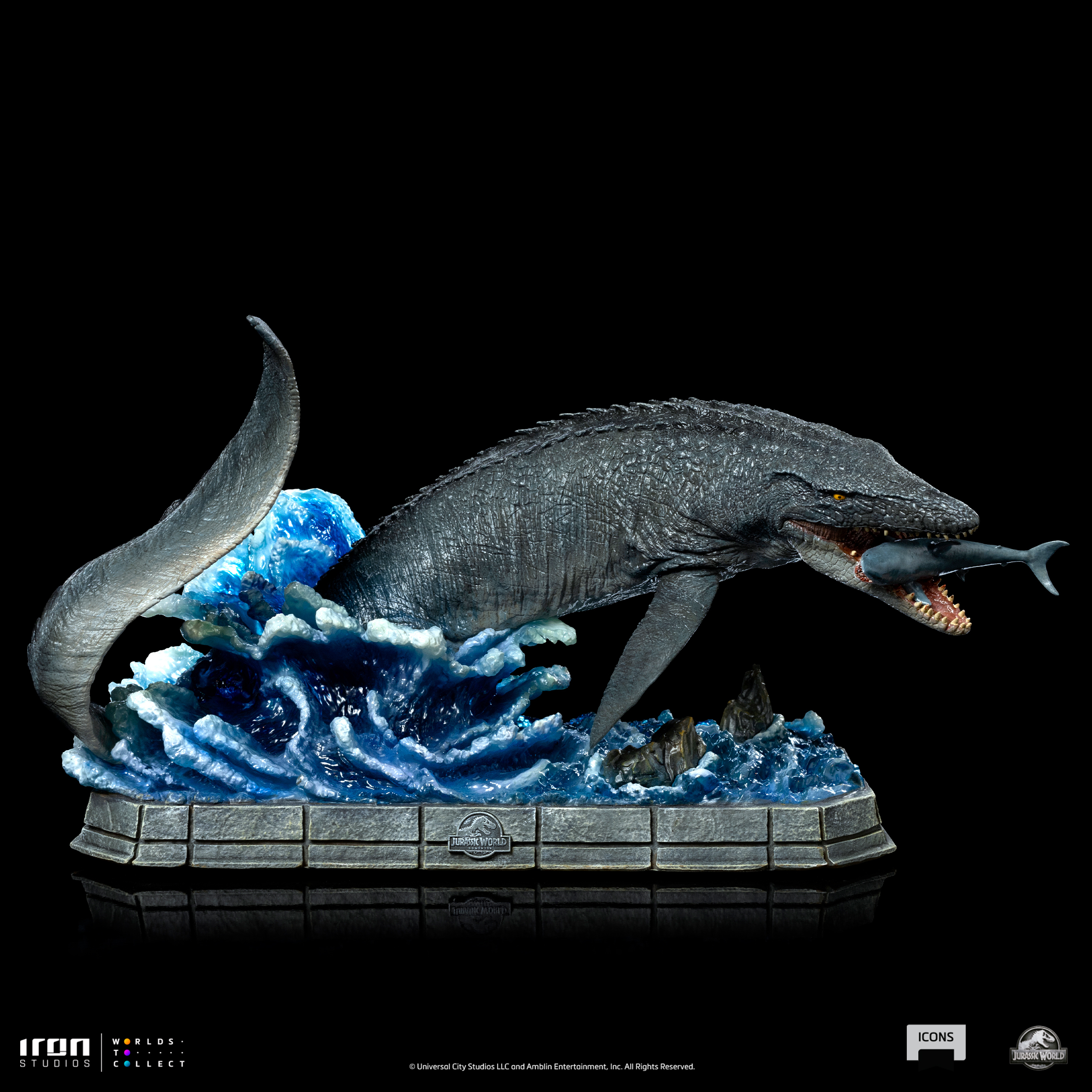 JAN238750 - MOSASAURUS JURASSIC WORLD ICONS IRON STUDIOS - Previews World