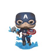 POP MARVEL ENDGAME CAP A W/ BROKEN SHIELD & MJOLNIR VIN FIG