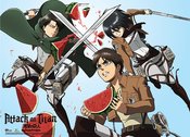 AOT EREN MIKASA AND LEVI WATEREMELON FIGHT SP ED WALL SCROLL