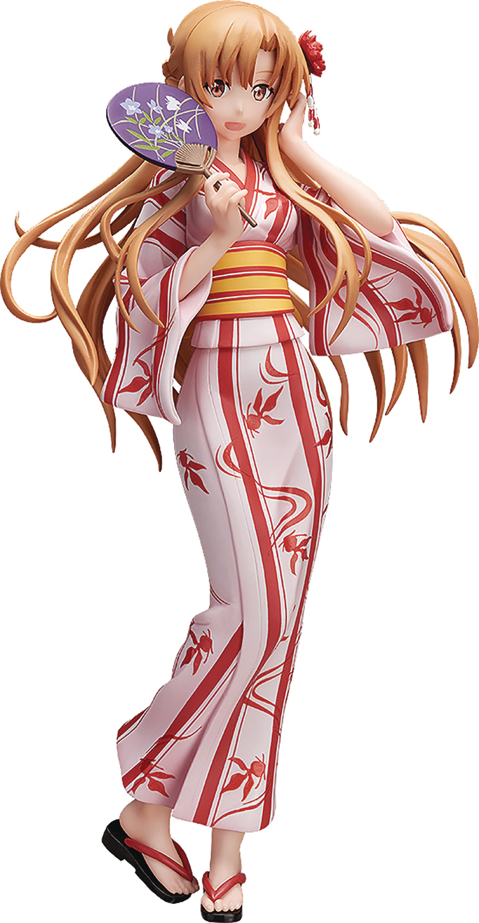 Dressed in a printed pink yukata and holding a decorated fan, this Asuna fi...