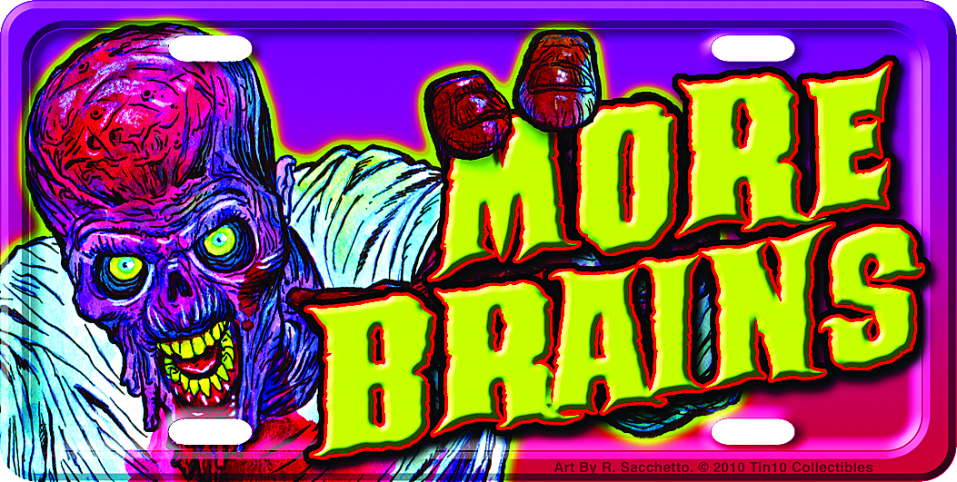 MAY101705 - MORE BRAINS ZOMBIE LICENSE PLATE - Previews World