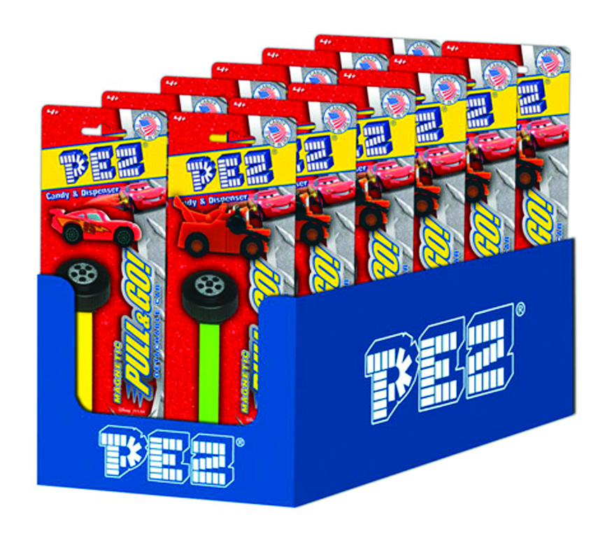 DEC111892 PEZ CARS DETACHABLE PULL GO BLISTER PACK ASST