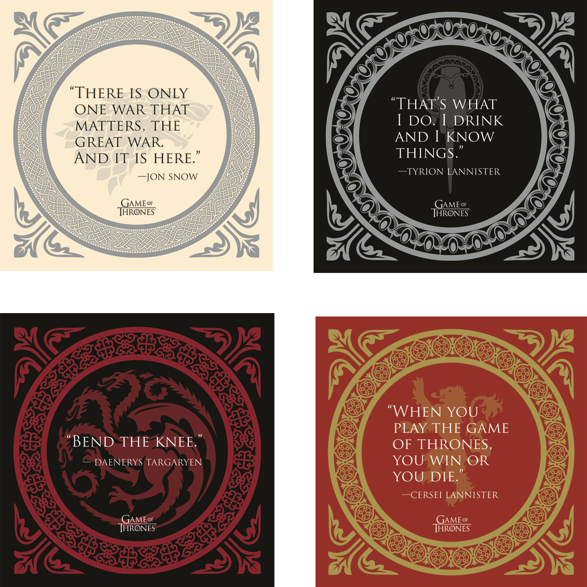 MAR180112 GAME OF THRONES QUOTES COASTER SET Previews World