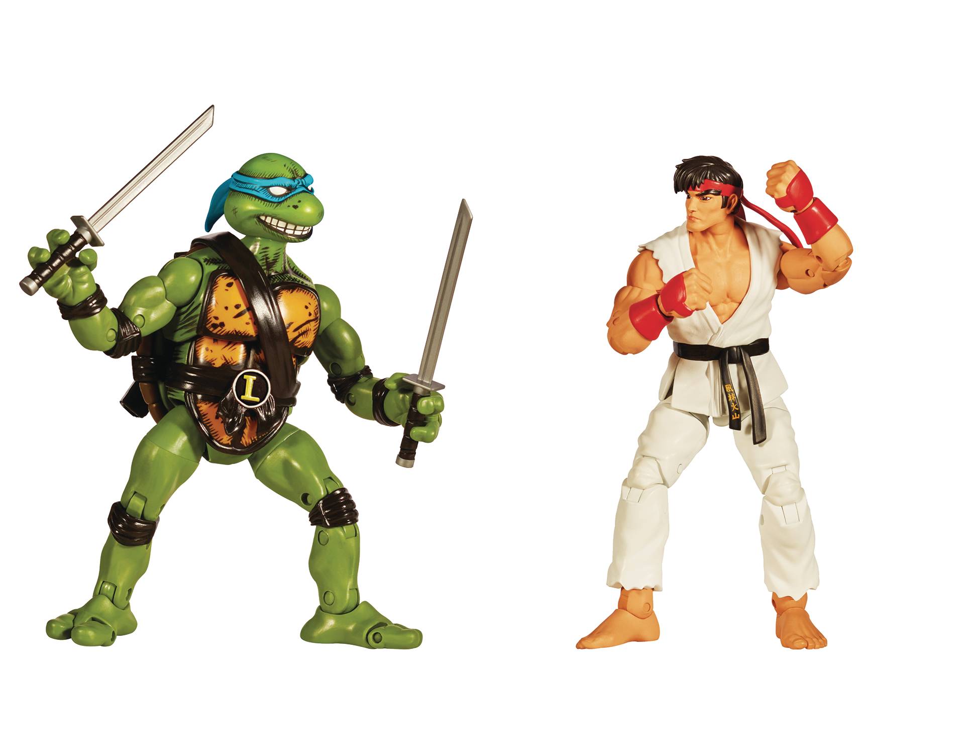 APR228556 - TMNT VS STREET FIGHTER LEONARDO VS RYU 2PK AF - Previews World