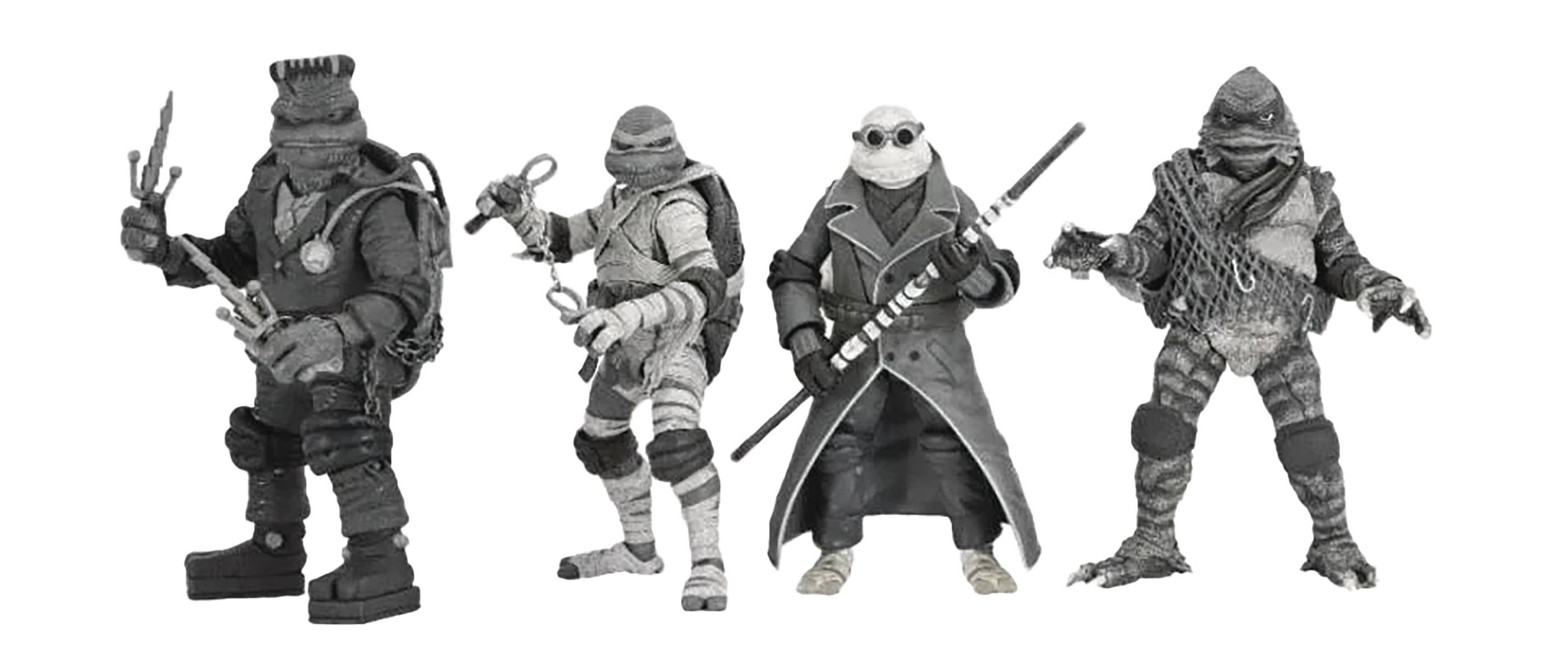 TMNT X UNIVERSAL MONSTERS TURTLE BW 4 PACK AF (Net)