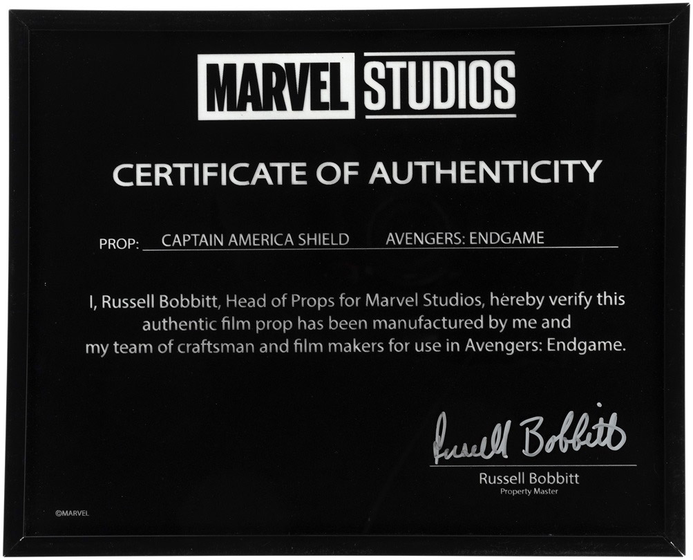 Captain America Endgame Shield Certificate of Authenticity