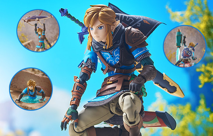 Tears of the Kingdom Link Top Image, Link and three different looks and poses